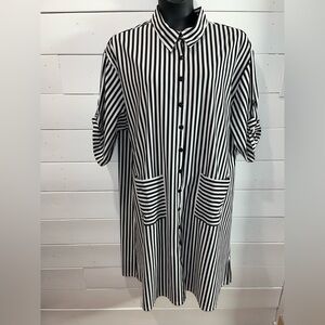 🖤 STRIPED SHIRT DRESS • SIZE 3X• white & black